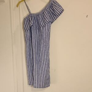 beachlunchlounge One Shoulder Blue and White Dress